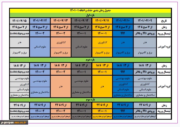 جدول زمانبندی حذف و اضافه نیمسال 1402-1401 دانشگاه فنی و حرفه‌ای 2